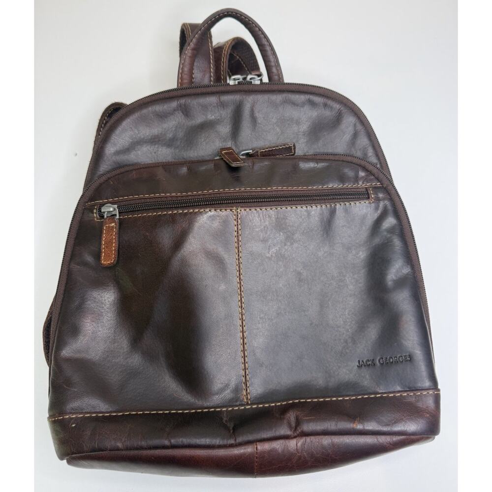 Jack Georges Voyager Backpack Hand Stained Brown Buffalo Leather Convertible Bag